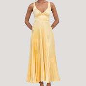 Women’s yellow pleated wedding guest summer dress