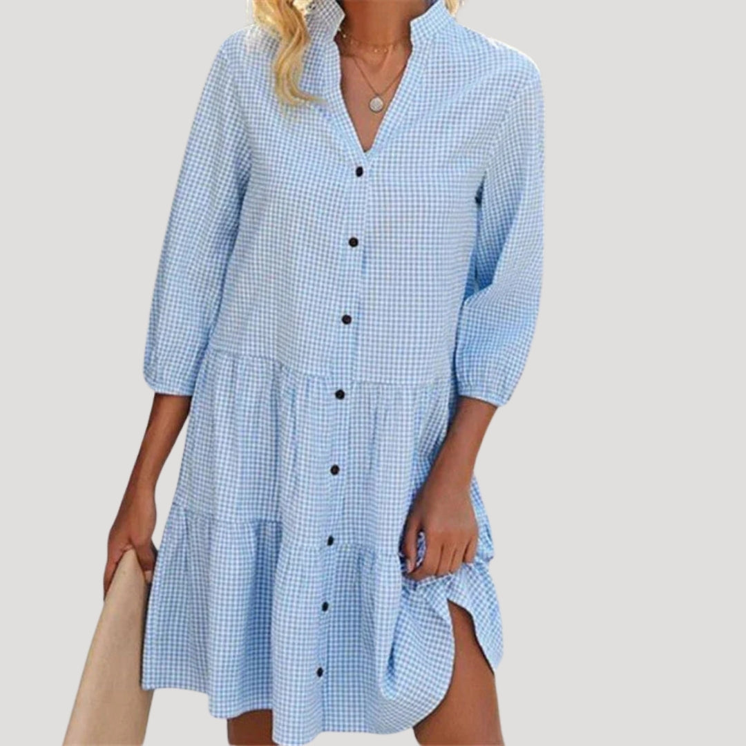 Women’s tiered button-up gingham mini dress