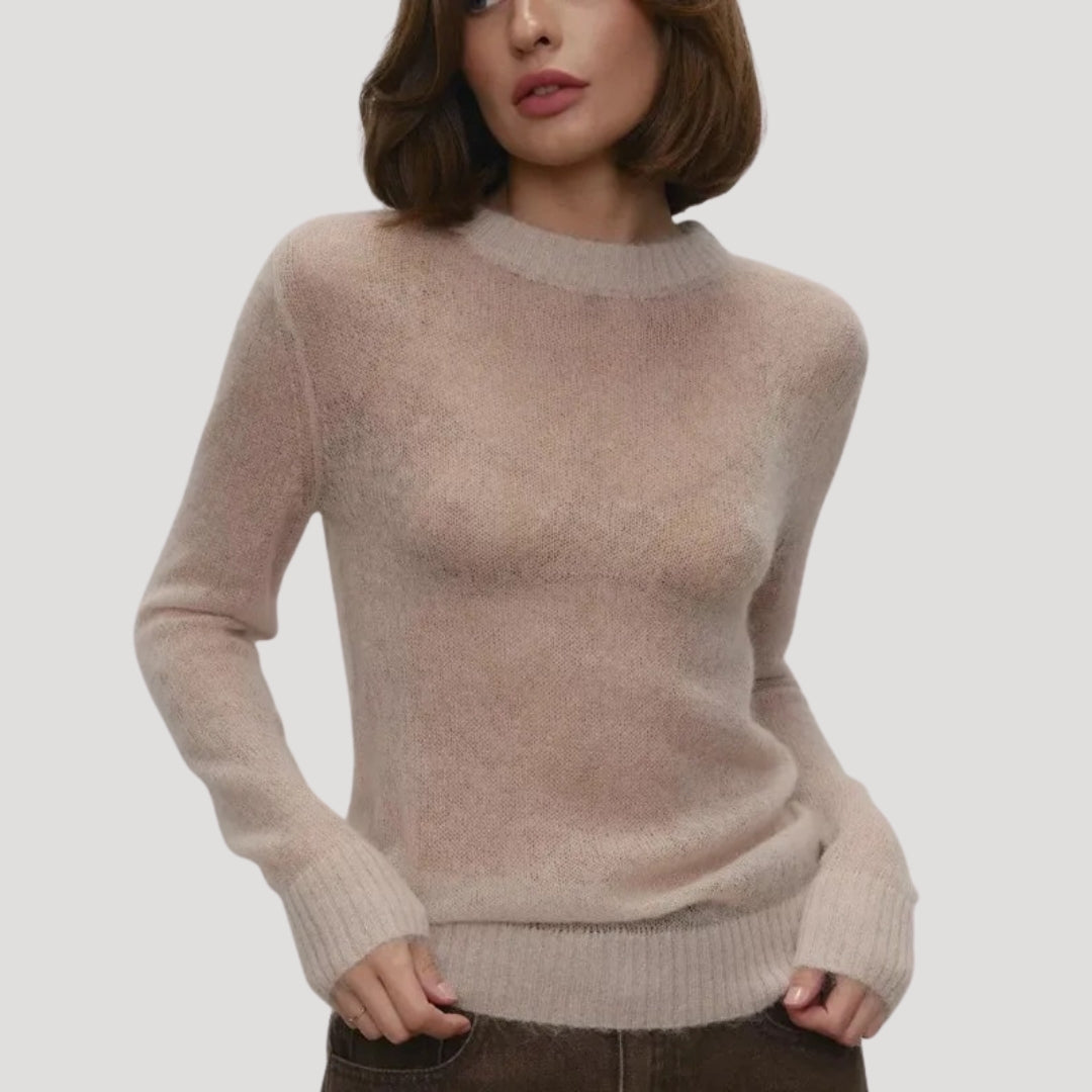 Women's soft sheer wool knit crewneck jumper