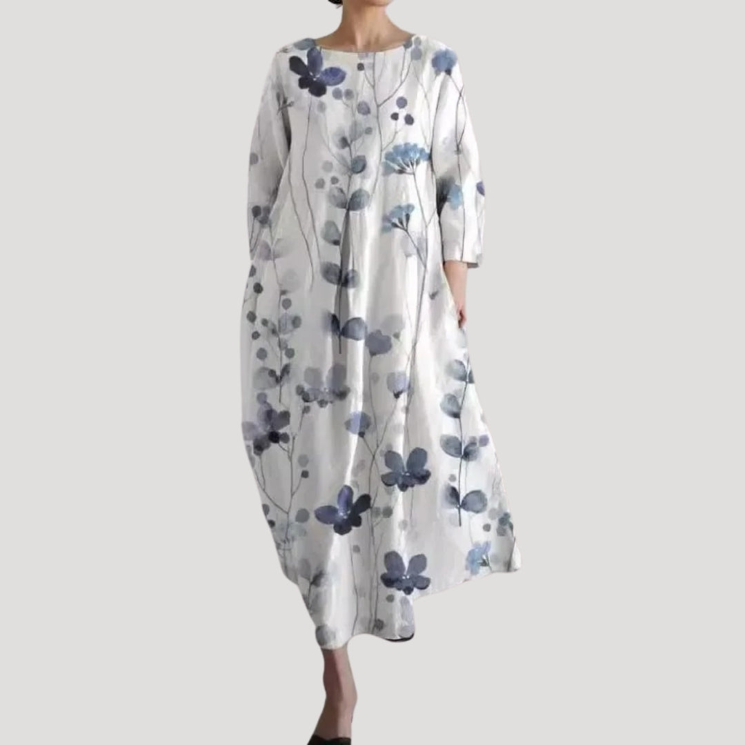 Women’s linen summer midi dress with long sleeves