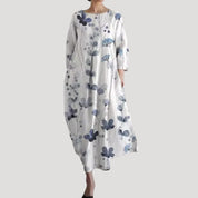 Women’s linen summer midi dress with long sleeves