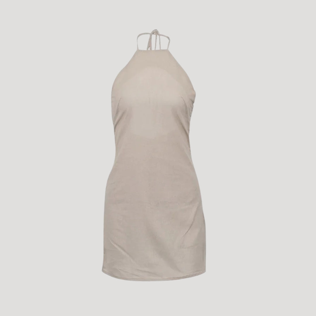 Women's linen halterneck mini summer dress