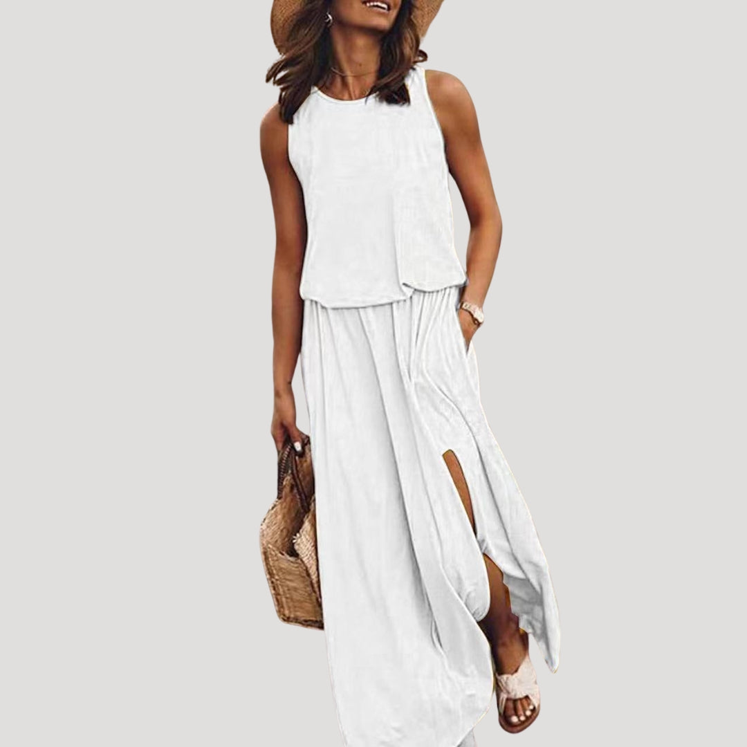 Women's cool summer dresses sleeveless casual midi with slit – Noir & Pearl