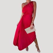 Women’s pleated one shoulder wedding guest midi dress