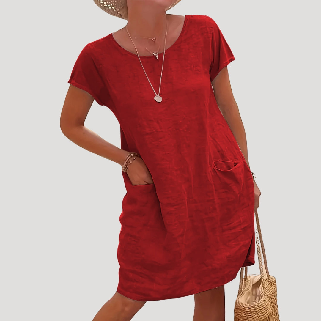 Women’s linen midi summer dress short sleeve casual