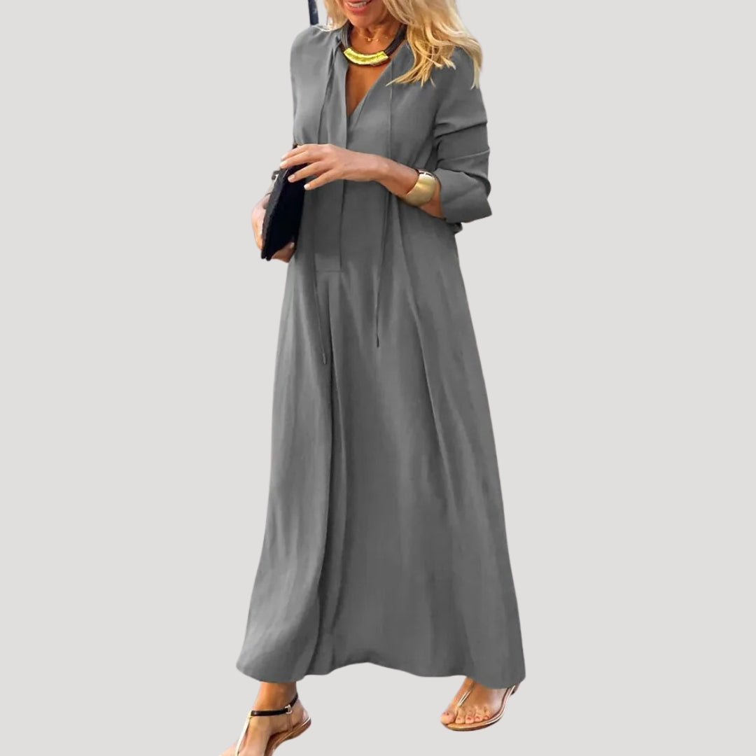Women's summer dresses long sleeve v neck maxi – Noir & Pearl