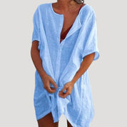 Women's cotton shirt dress cover up – loose summer beach tunic