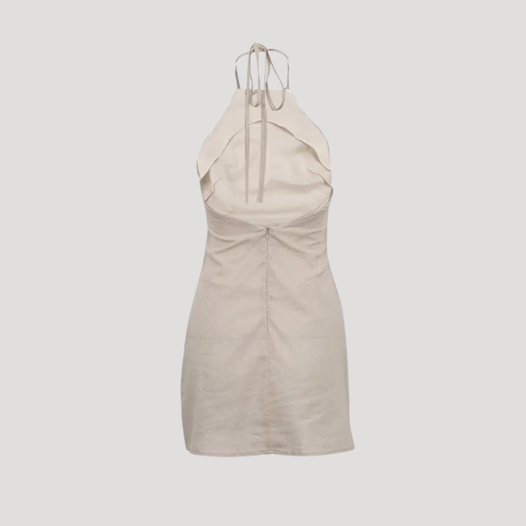 Women's linen halterneck mini summer dress