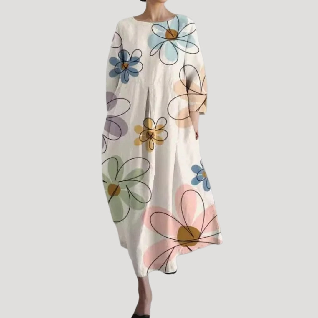Women’s linen summer midi dress with long sleeves
