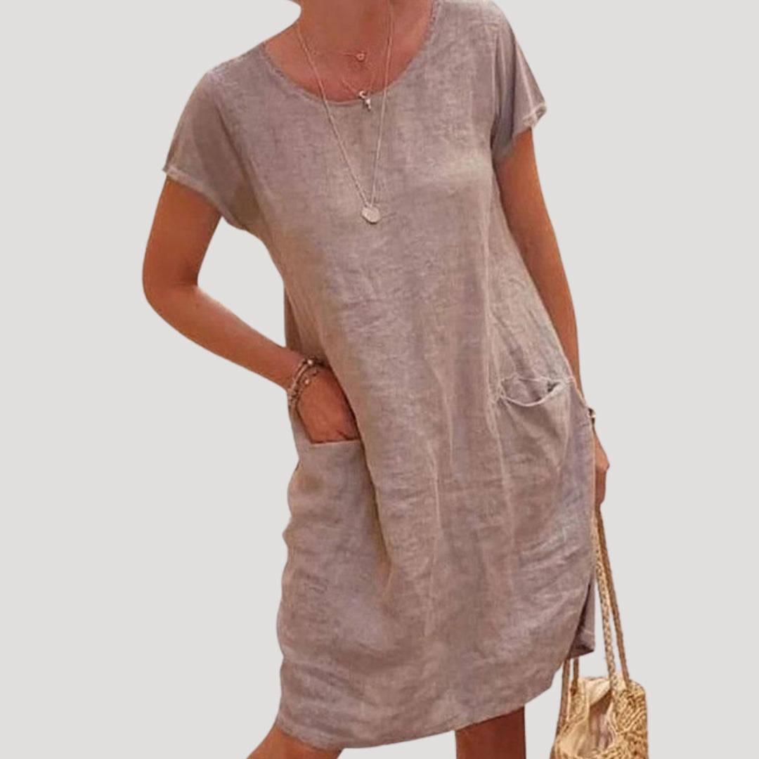 Women’s linen midi summer dress short sleeve casual