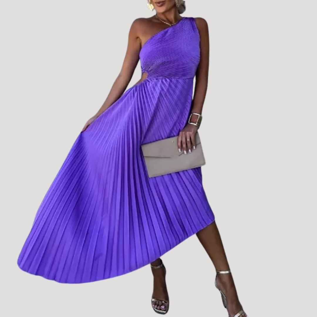 Women’s pleated one shoulder wedding guest midi dress