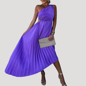 Women’s pleated one shoulder wedding guest midi dress