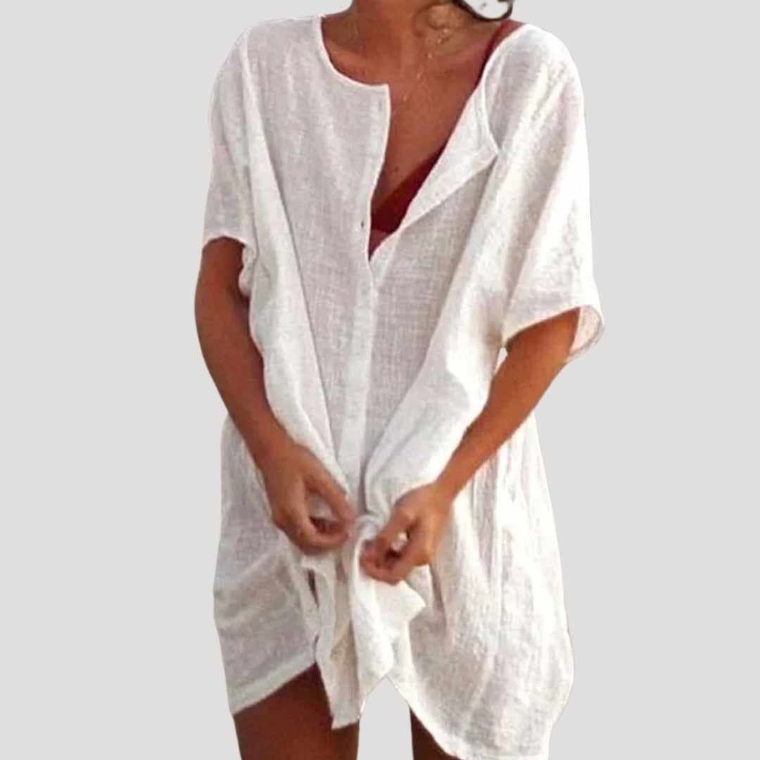 Women's cotton shirt dress cover up – loose summer beach tunic