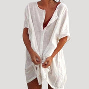 Women's cotton shirt dress cover up – loose summer beach tunic