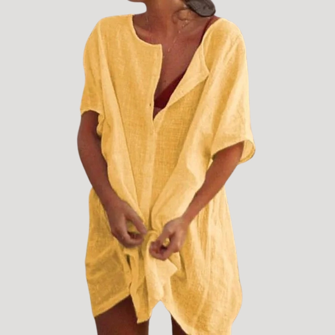 Women's cotton shirt dress cover up – loose summer beach tunic