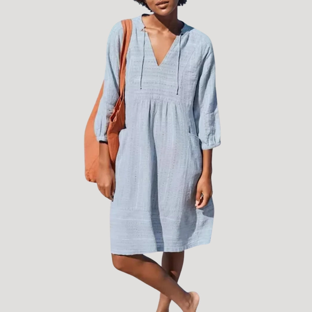 Women's linen dress v neck summer beach holiday – NOIR & PEARL