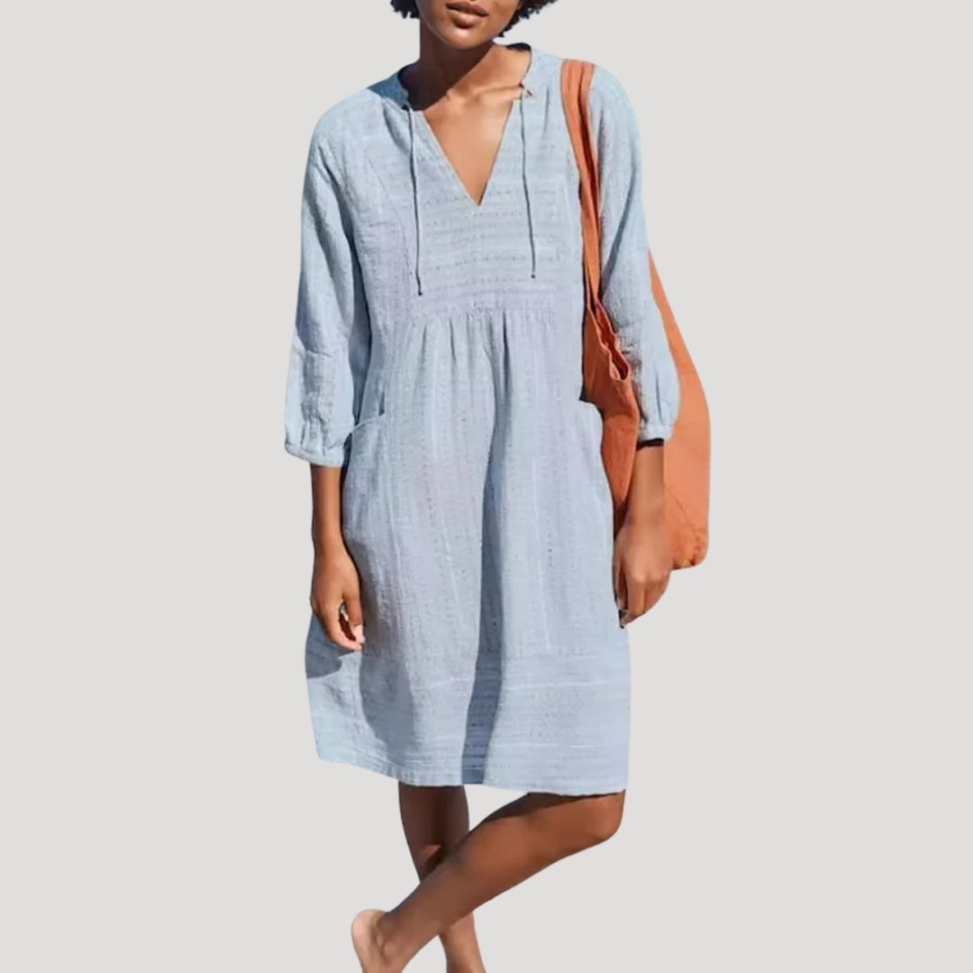 Women's summer linen dress – v neck beach outfit
