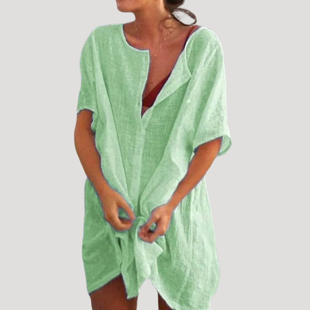 Women's cotton shirt dress cover up – loose summer beach tunic