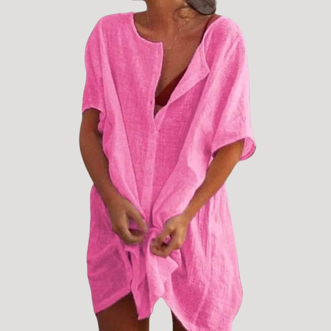 Women's cotton shirt dress cover up – loose summer beach tunic