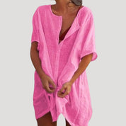 Women's cotton shirt dress cover up – loose summer beach tunic