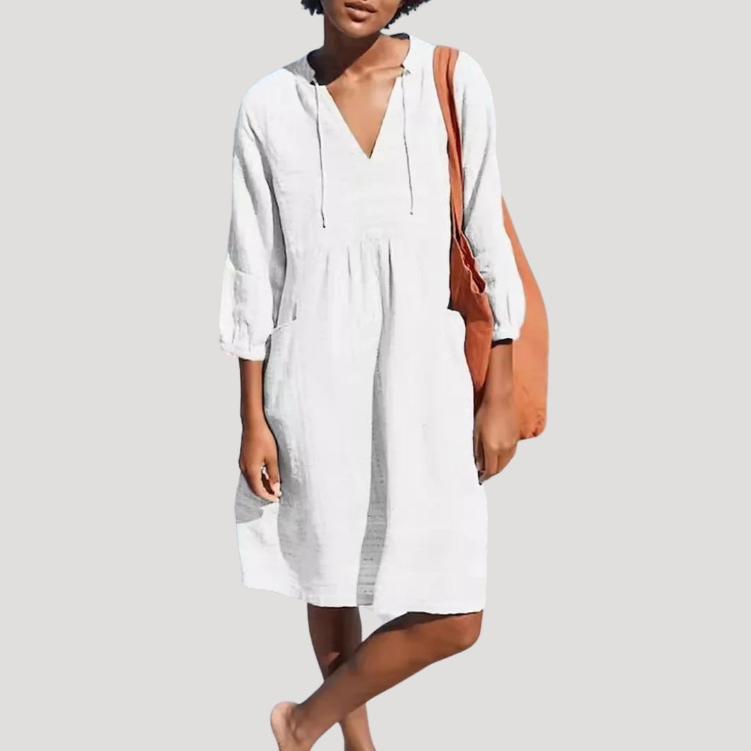Women's summer linen dress – v neck beach outfit