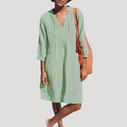 Women's summer linen dress – v neck beach outfit