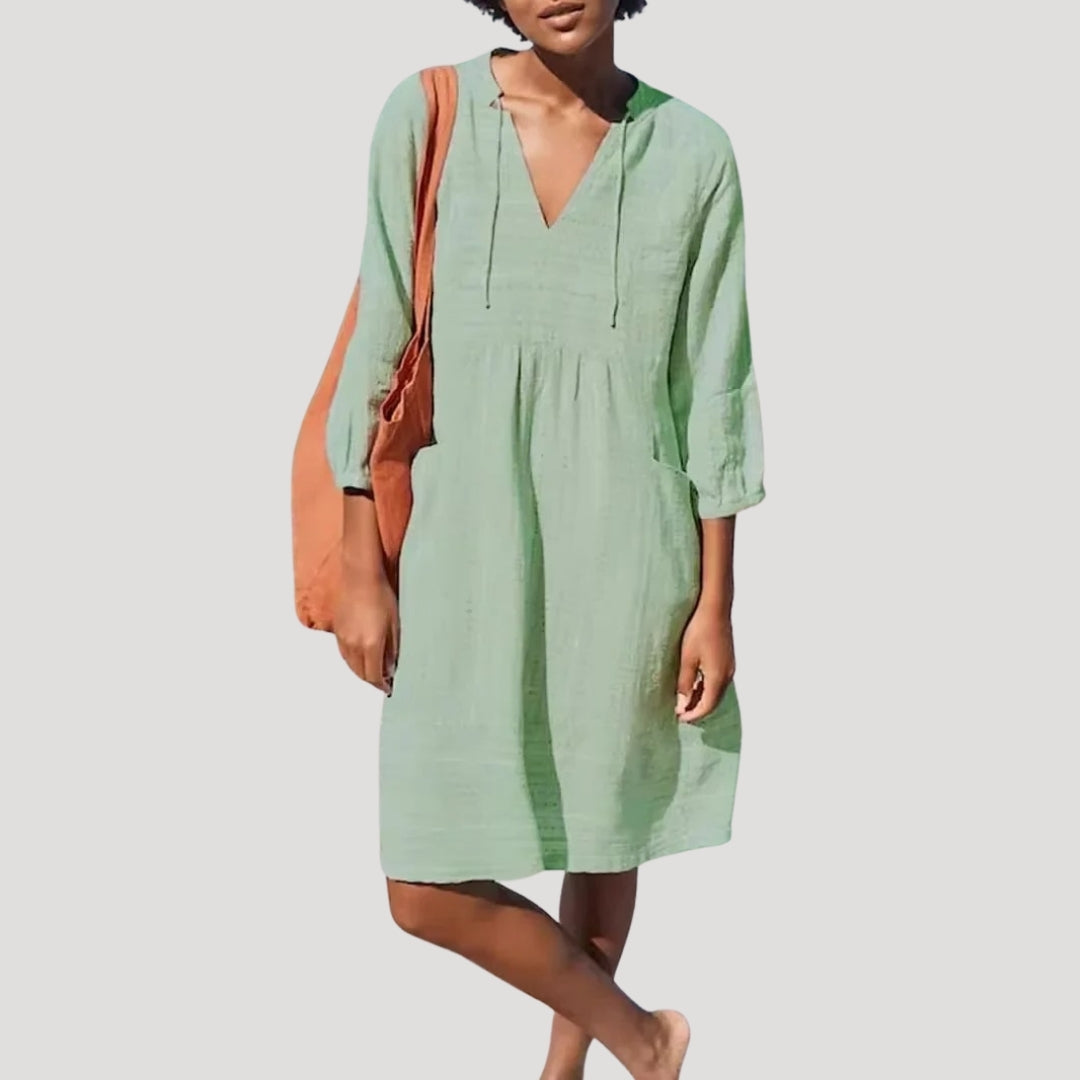 Women's summer linen dress – v neck beach outfit