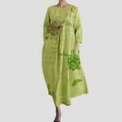 Women’s linen summer midi dress with long sleeves