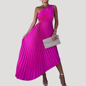 Women’s pleated one shoulder wedding guest midi dress
