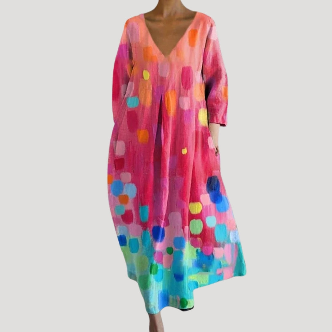 Women’s linen summer midi dress with long sleeves