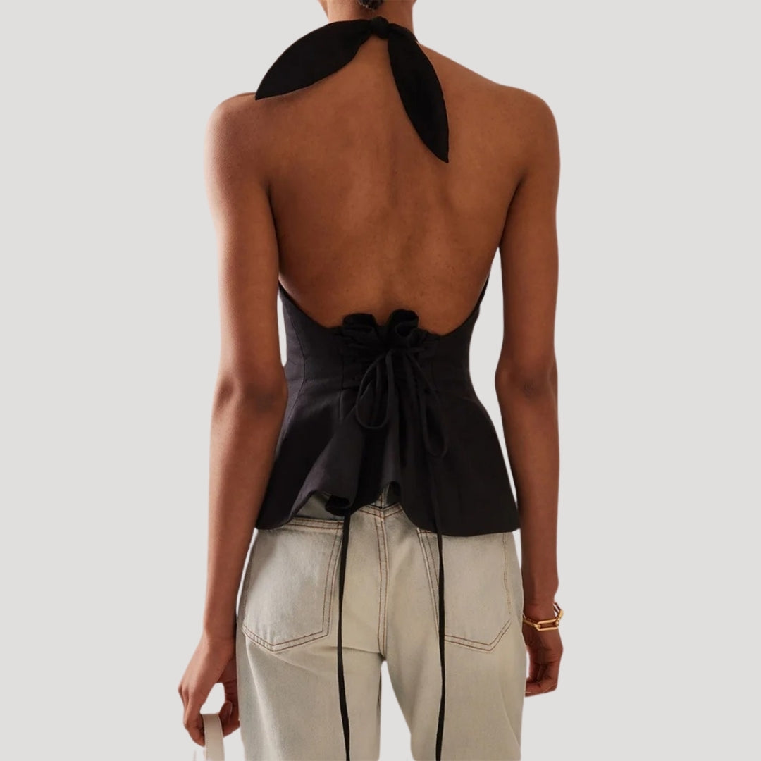 Halterneck corset top with open back