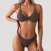 Ribbed ring detail bikini set