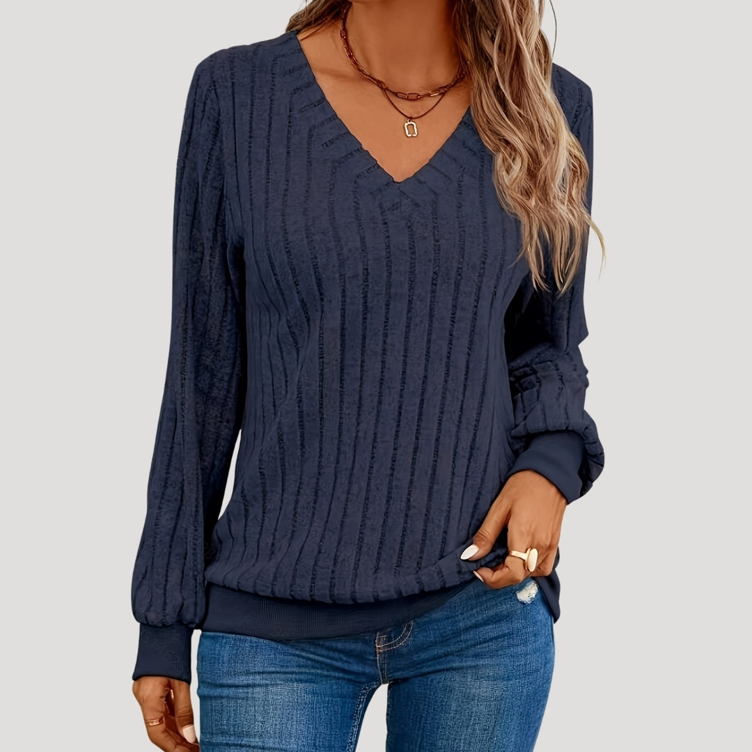Women’s v neck knitted jumper soft ribbed winter style