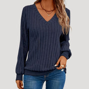 Women’s v neck knitted jumper soft ribbed winter style