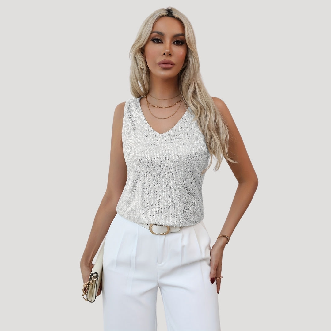 Sequin sleeveless v-neck party top