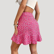 Floral ruched ruffle mini skirt