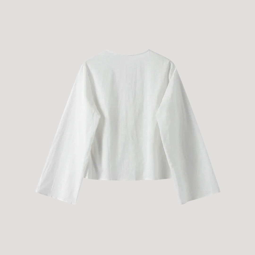 Lightweight tie-front bell sleeve blouse