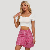 Floral ruched ruffle mini skirt