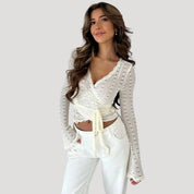 Lace wrap top with bell sleeves