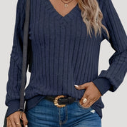 Women’s v neck knitted jumper soft ribbed winter style