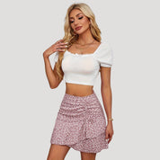 Floral ruched ruffle mini skirt