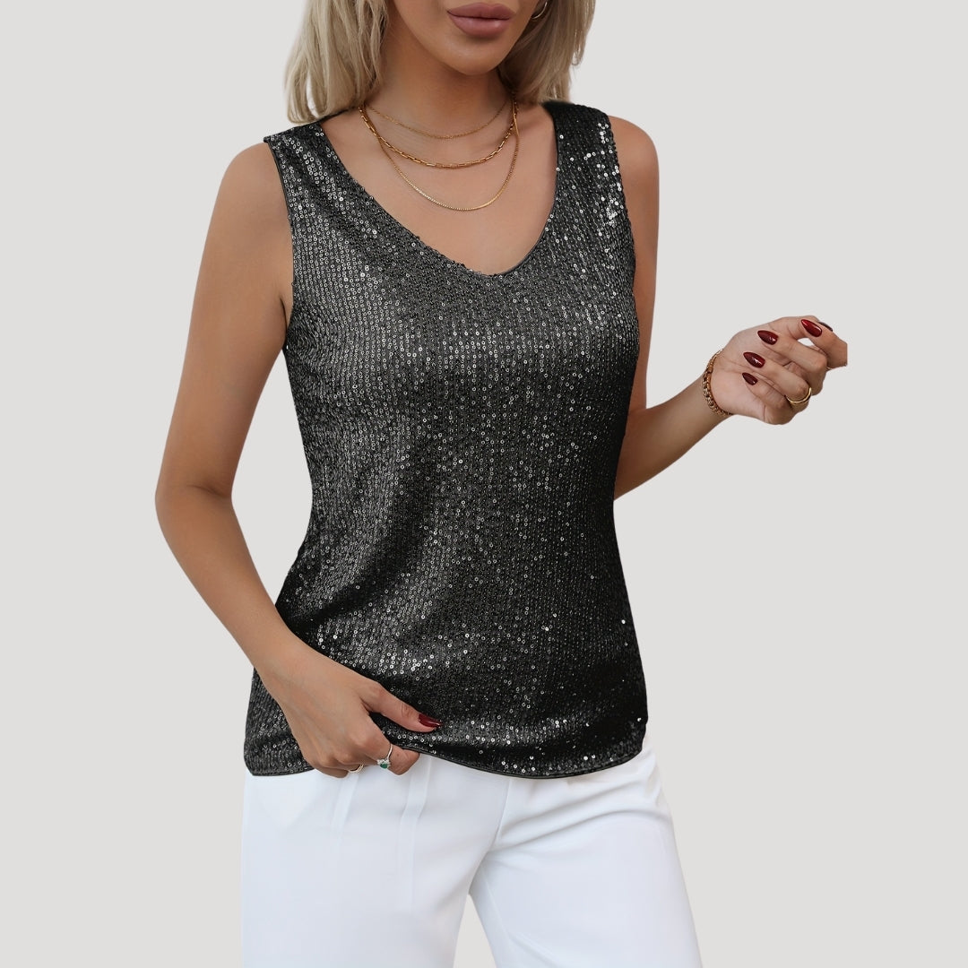 Sequin sleeveless v-neck party top