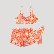 Swirl print three-piece swim set with shorts