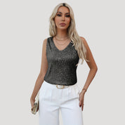 Sequin sleeveless v-neck party top