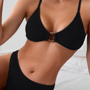 Ribbed ring detail bikini set