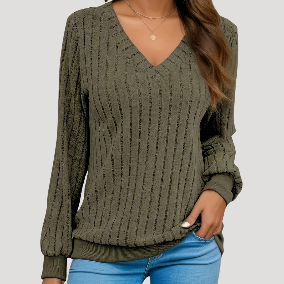 Women’s v neck knitted jumper soft ribbed winter style