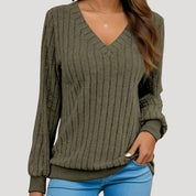 Women’s v neck knitted jumper soft ribbed winter style