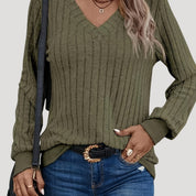 Women’s v neck knitted jumper soft ribbed winter style