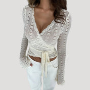 Lace wrap top with bell sleeves