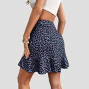 Floral ruched ruffle mini skirt